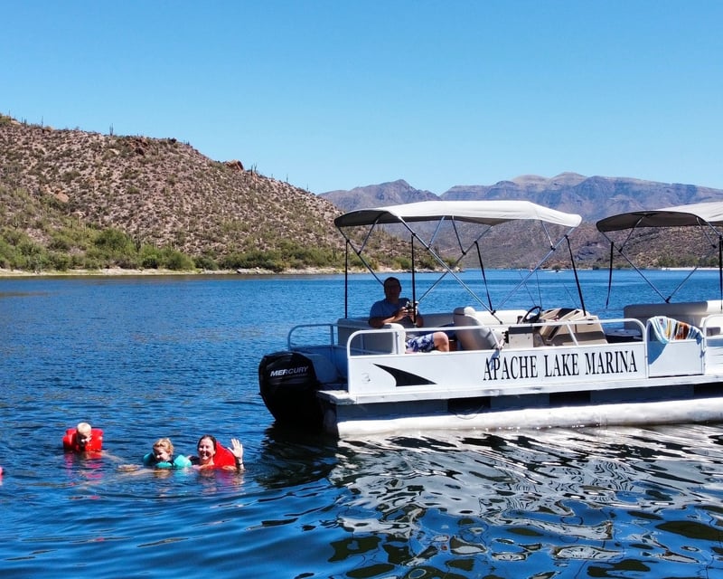 Explore Apache Lake on a 10-Passenger Pontoon Rental