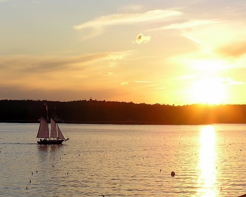 Boothbay Harbor Sunset Schooner Sail Past Burnt Island Light