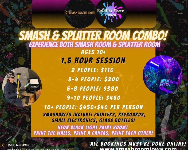 Neon Splatter & Smash Room Experience in Des Moines