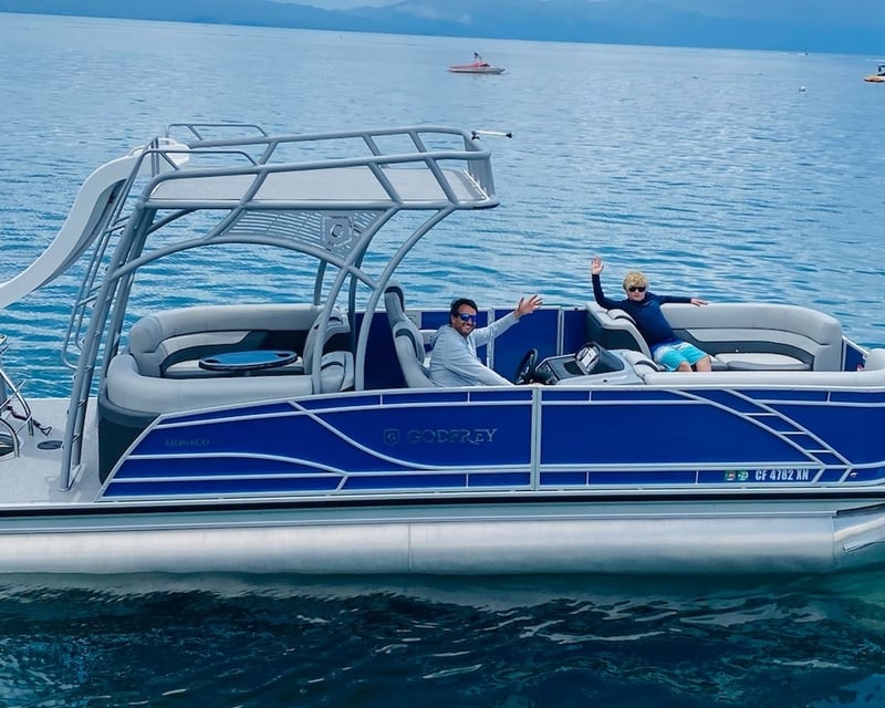 Double-Decker Pontoon Rental with Water Slide on Lake Tahoe