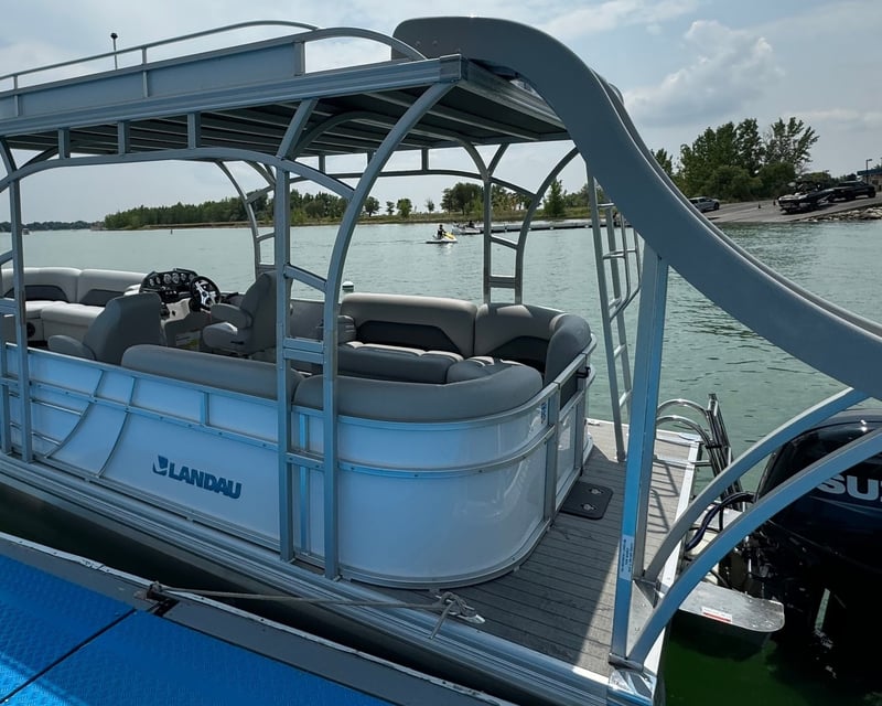 Top Deck Pontoon Boat Rental With Slide on Boyd Lake