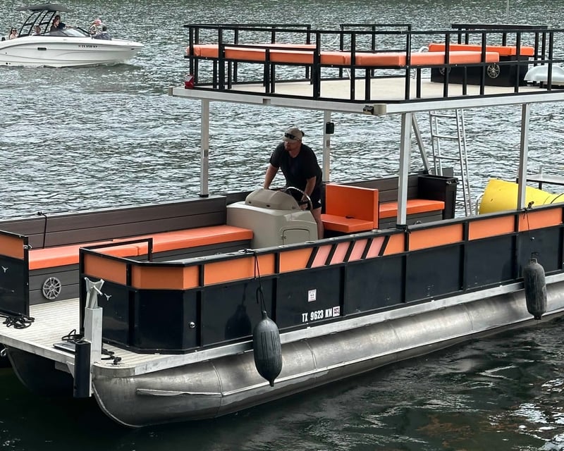 Captained Pontoon Boat with Slide on Lake Austin