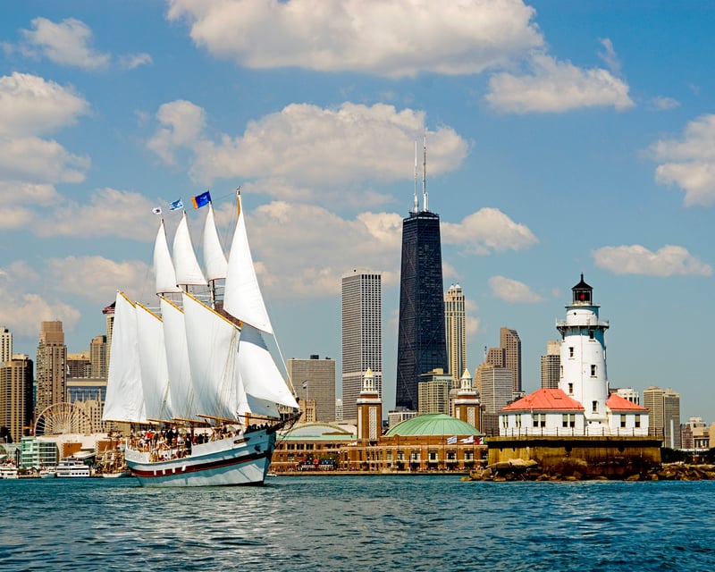 Chicago Sunset Skyline Sail From Navy Pier