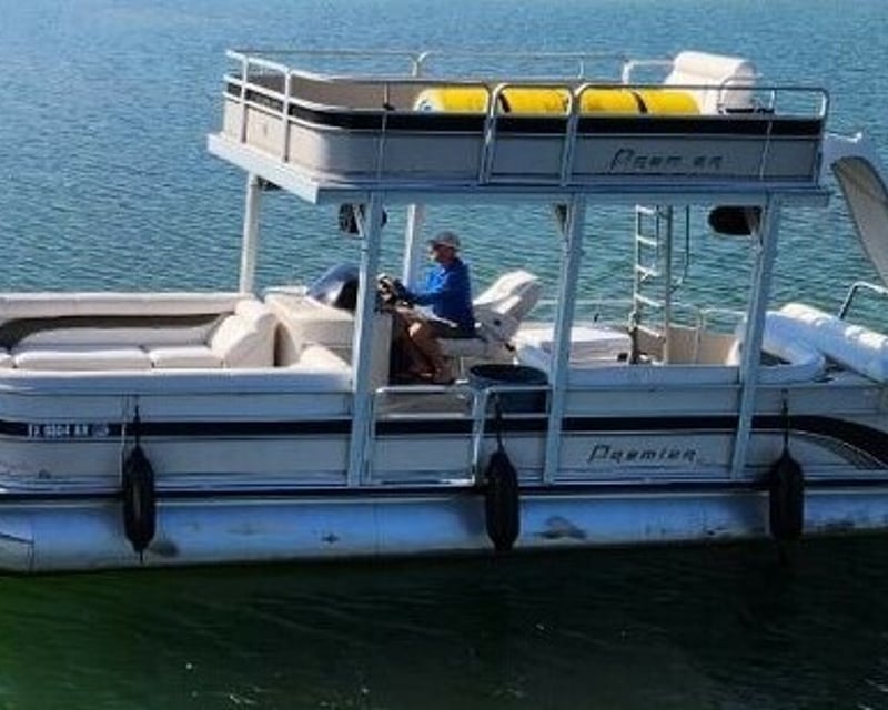 Captained Pontoon Boat with Slide on Lake Travis