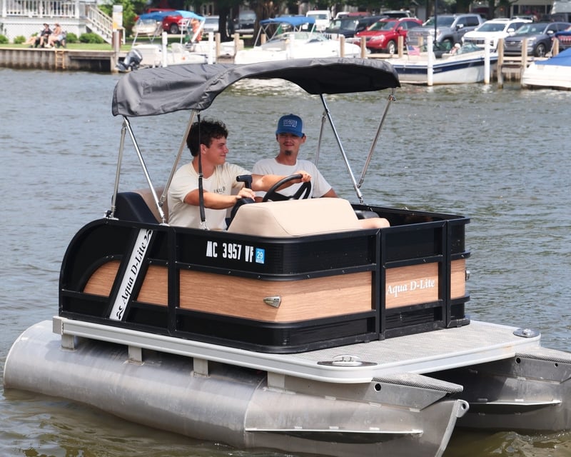 11' Mini Pontoon Boat Rental in Saugatuck