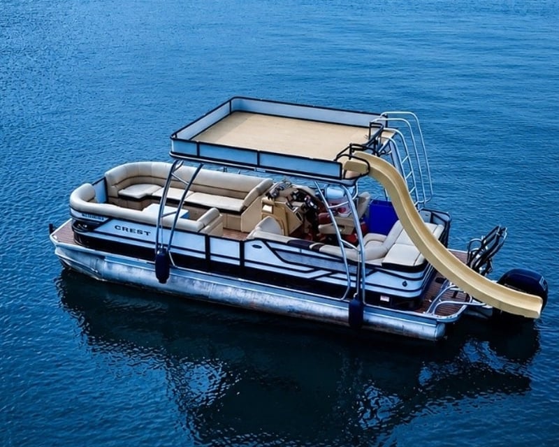 Private Tritoon Party Boat With Waterslide Near Austin